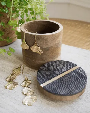 Kerala Keepsake Box - Carved Horn, Brass Inlay, Mango Wood