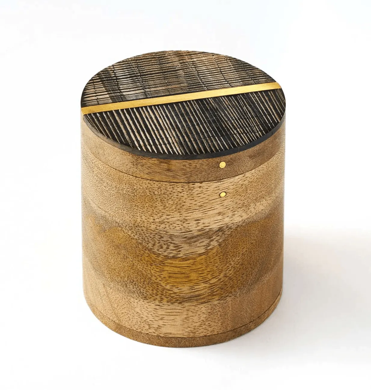 Kerala Keepsake Box - Carved Horn, Brass Inlay, Mango Wood