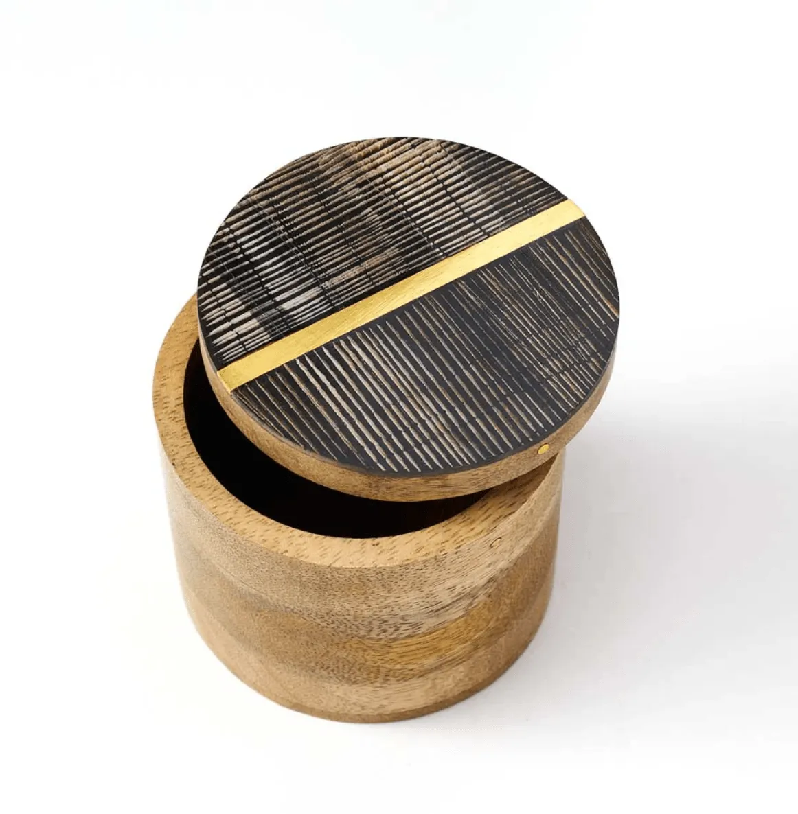 Kerala Keepsake Box - Carved Horn, Brass Inlay, Mango Wood