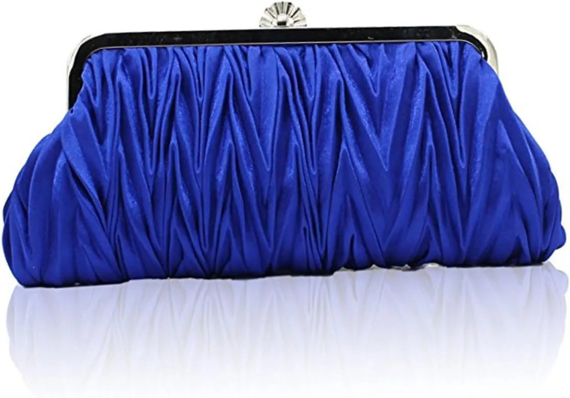 KESYOO Women's Satin Evening Clutch Purse for Wedding Cocktail Evening Handbags Detachable Chain Strap Royal Blue