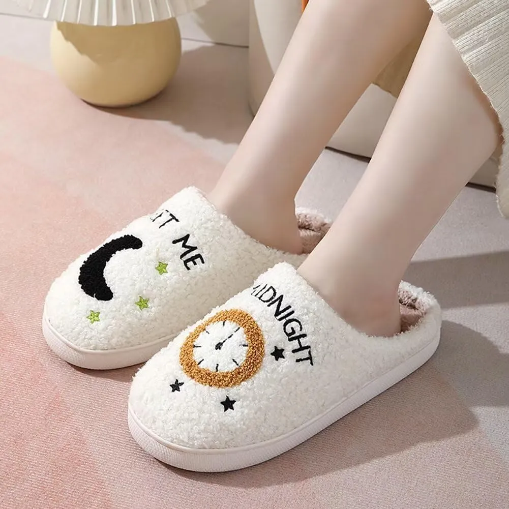 KEYUSHOP Meet Me at Midnight Slippers for Women Men, Couple House Slippers Plush Fuzzy Warm Cozy Memory Foam Slippers Casual Slip on Indoor Outdoor Shoes