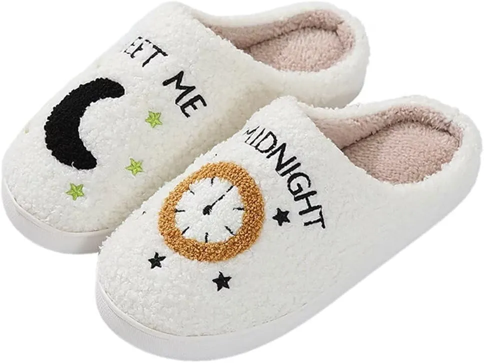 KEYUSHOP Meet Me at Midnight Slippers for Women Men, Couple House Slippers Plush Fuzzy Warm Cozy Memory Foam Slippers Casual Slip on Indoor Outdoor Shoes