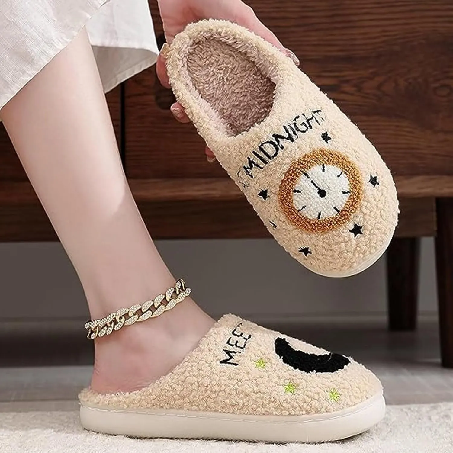 KEYUSHOP Meet Me at Midnight Slippers for Women Men, Couple House Slippers Plush Fuzzy Warm Cozy Memory Foam Slippers Casual Slip on Indoor Outdoor Shoes