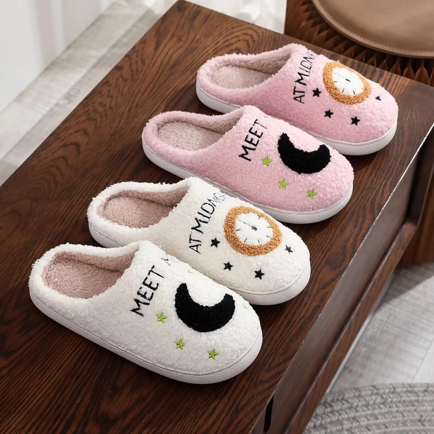 KEYUSHOP Meet Me at Midnight Slippers for Women Men, Couple House Slippers Plush Fuzzy Warm Cozy Memory Foam Slippers Casual Slip on Indoor Outdoor Shoes