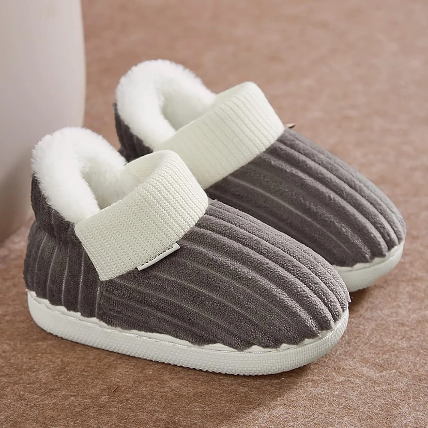 Kids Home Slippers Girls Boys Slippers Cotton Comfy House Shoes Bedroom Winter Warm Indoor Shoes Outdoor Snow Boots (Coffee, 3.5-4 Years Toddler)