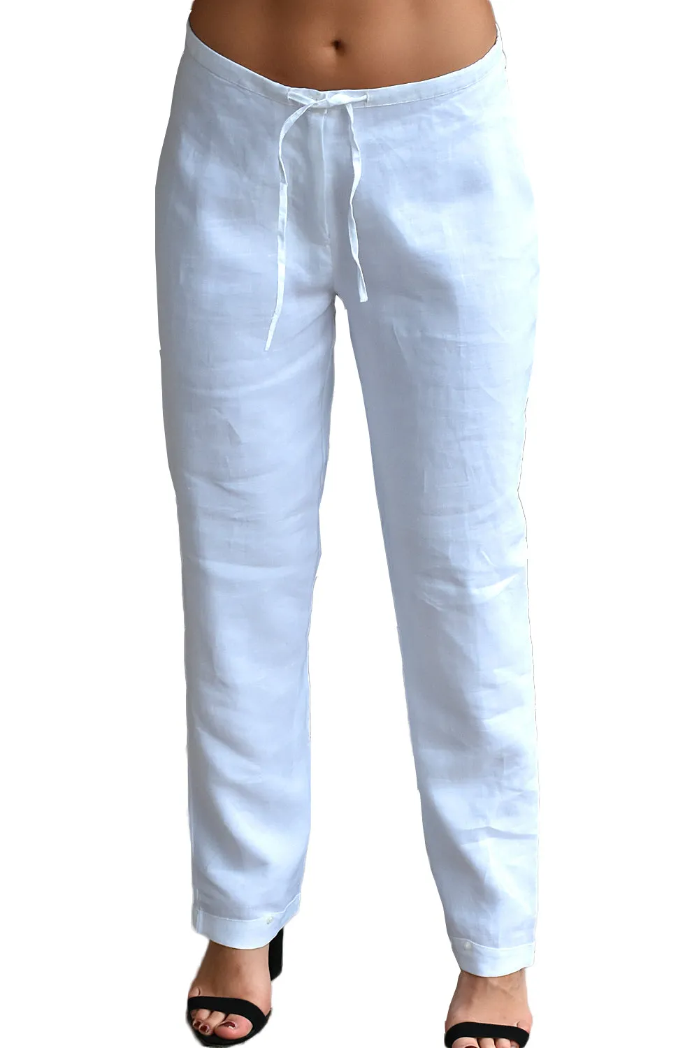 Ladies Linen Drawstring Flat Front Pants