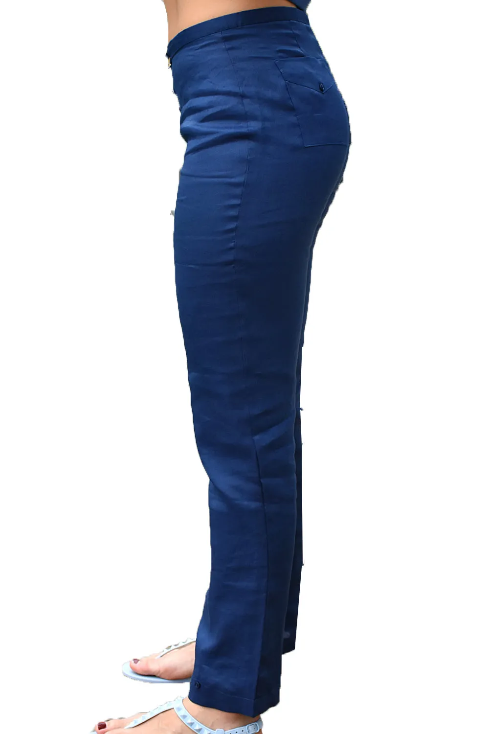 Ladies Linen Drawstring Flat Front Pants