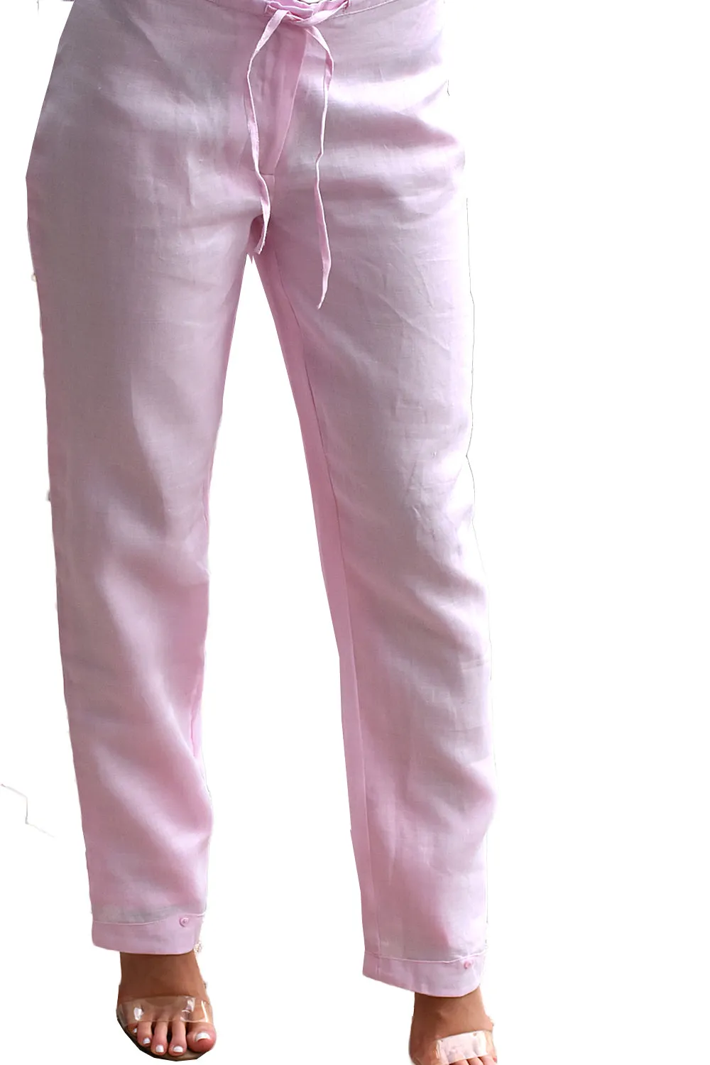 Ladies Linen Drawstring Flat Front Pants