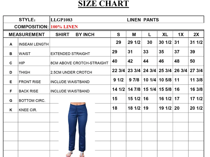 Ladies Linen Drawstring Flat Front Pants