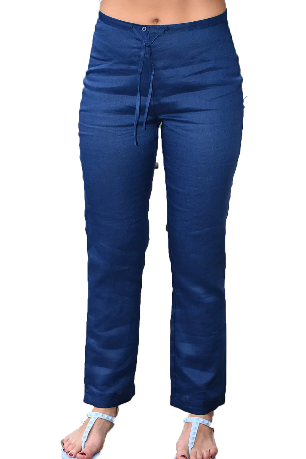 Ladies Linen Drawstring Flat Front Pants