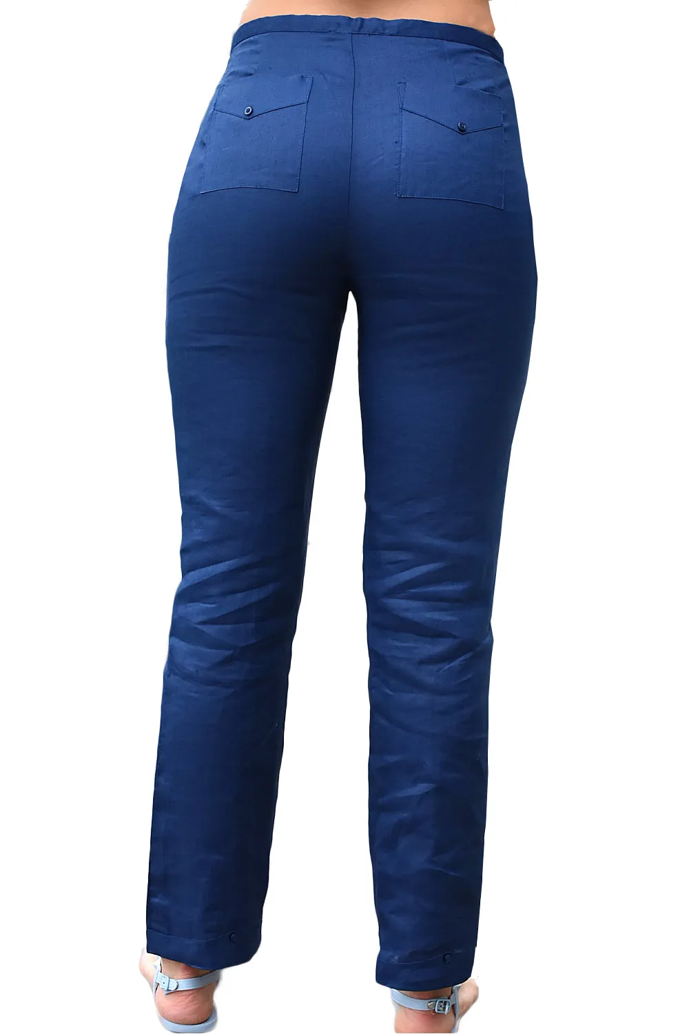 Ladies Linen Drawstring Flat Front Pants