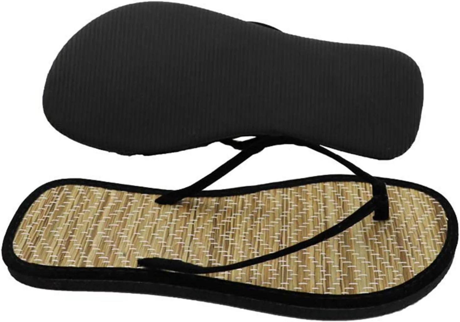 Ladies Slippers Straw Open-Toe Flip Flop House Slip on Bath Spa Summer Bamboo Rattan Casual Slippers for Women