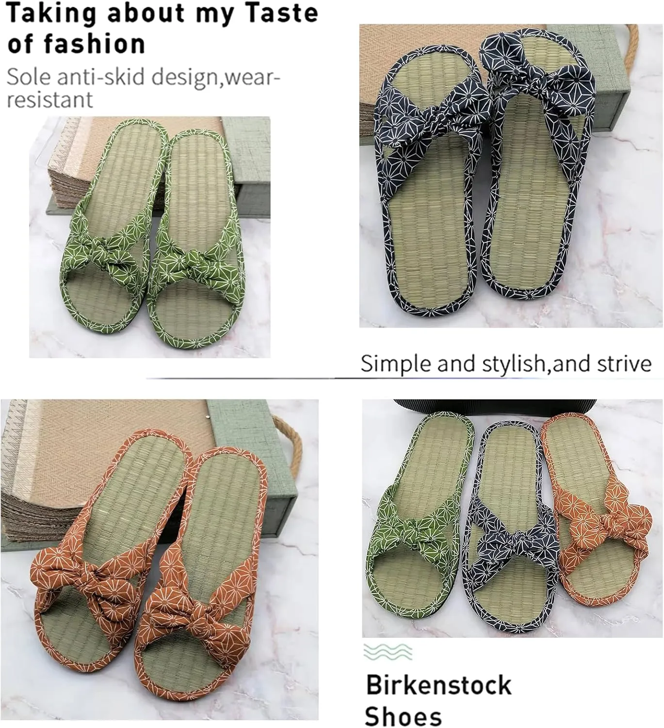 Ladies Straw Slippers Comfy Open Toe Flip Flops Summer Sweatproof Bamboo Rattan Casual Slippers for Women