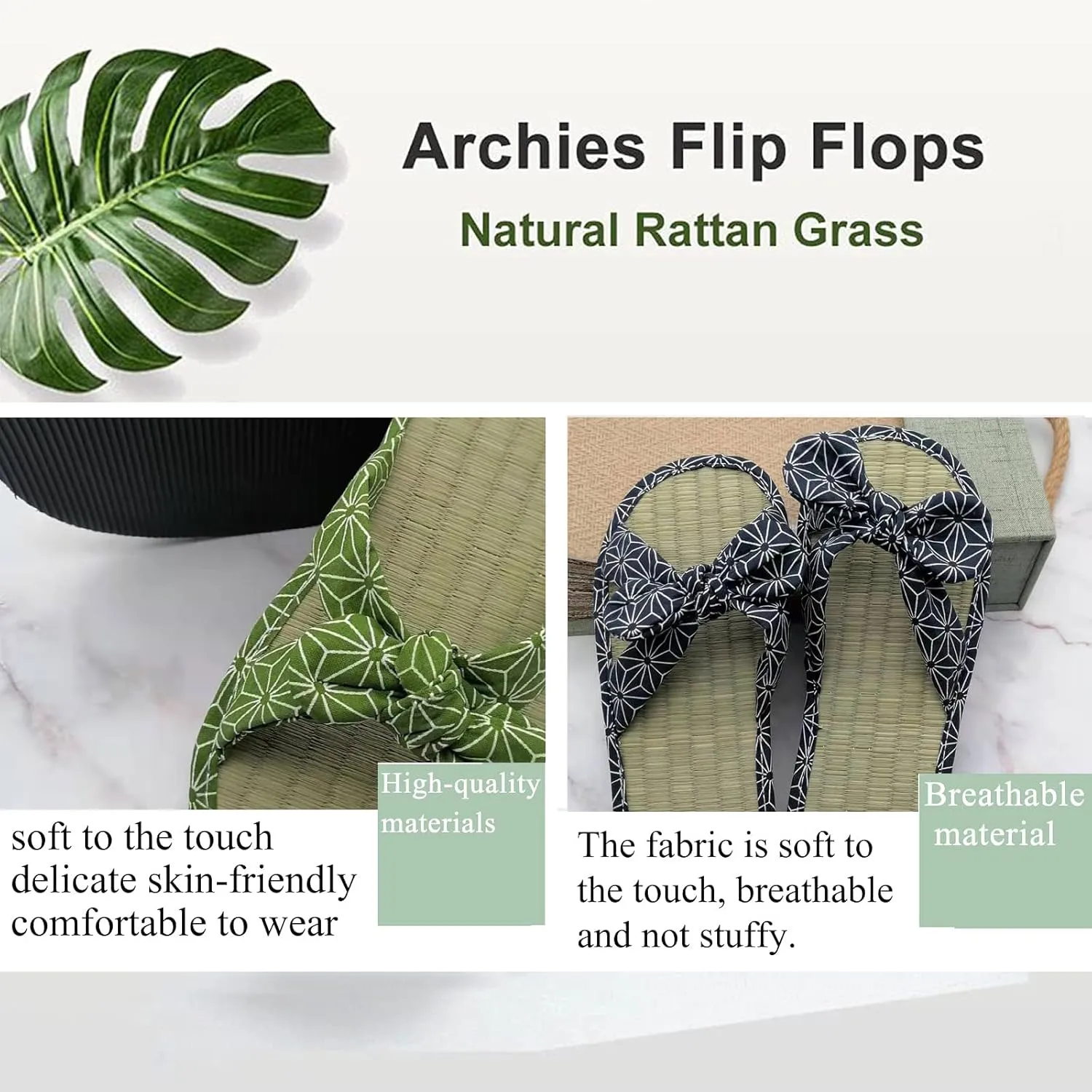 Ladies Straw Slippers Comfy Open Toe Flip Flops Summer Sweatproof Bamboo Rattan Casual Slippers for Women
