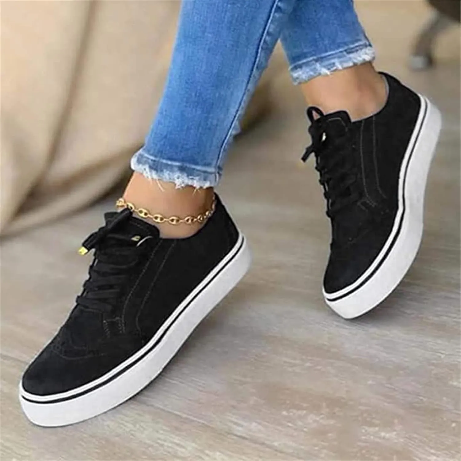 Ladmiple Shoes For Women Sneakers Trendy Slip On Comfort Walking Shoes Fashion Casual Summer Lace Up Platform Loafers