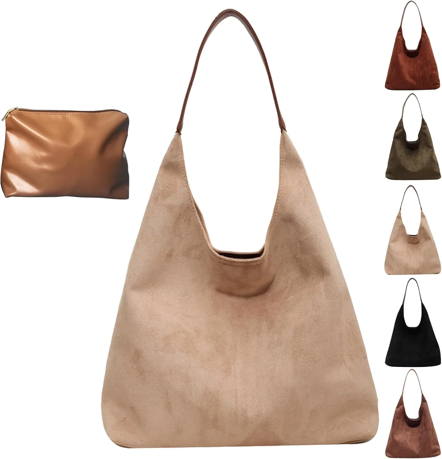 Leather Hobo Bags for Women, Suede Purse Slouchy Tote Bag, Brown Leather Purse, Suede Hobo Shoulder Bag