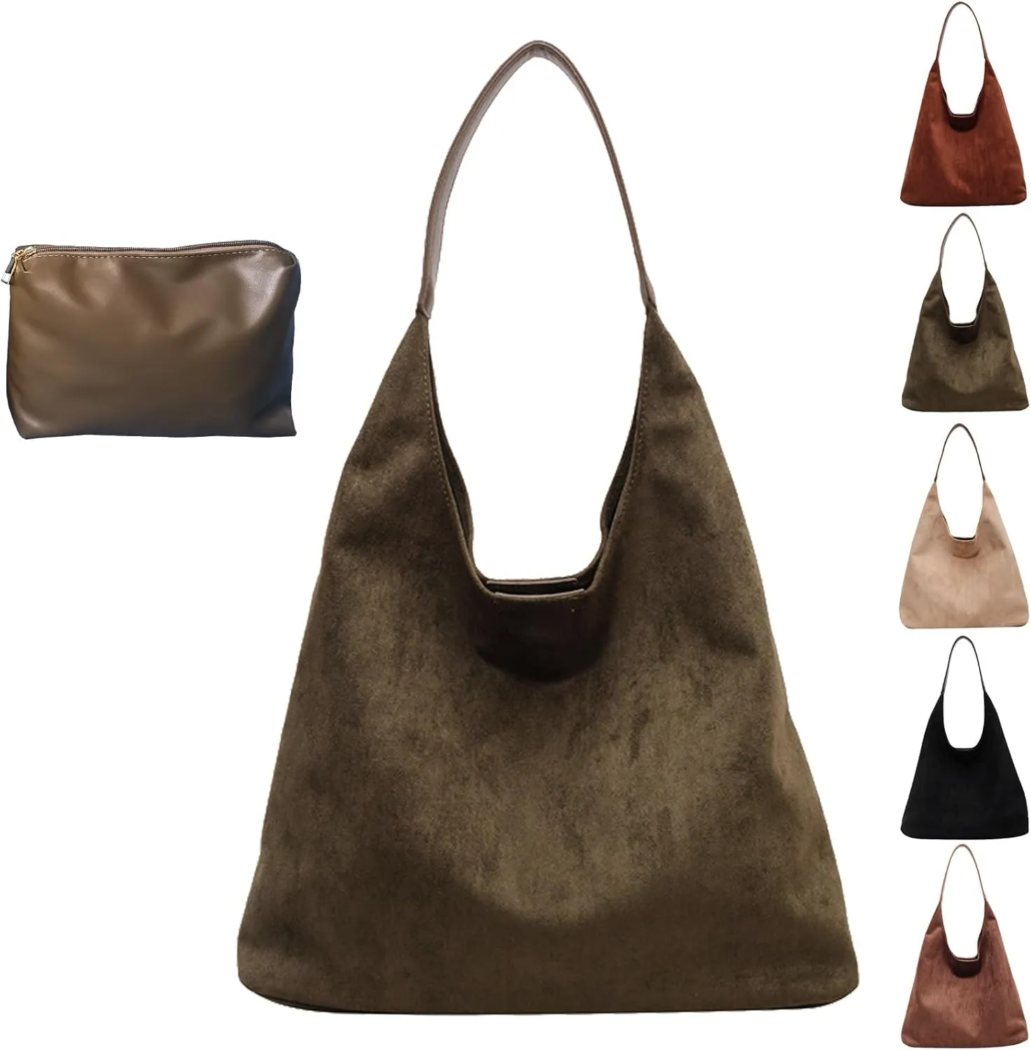 Leather Hobo Bags for Women, Suede Purse Slouchy Tote Bag, Brown Leather Purse, Suede Hobo Shoulder Bag