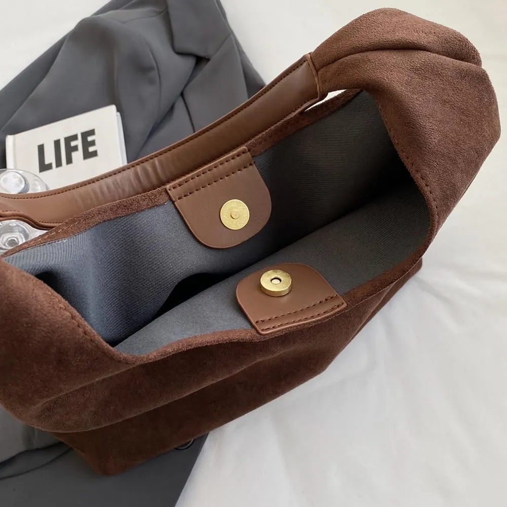 Leather Hobo Bags for Women, Suede Purse Slouchy Tote Bag, Brown Leather Purse, Suede Hobo Shoulder Bag