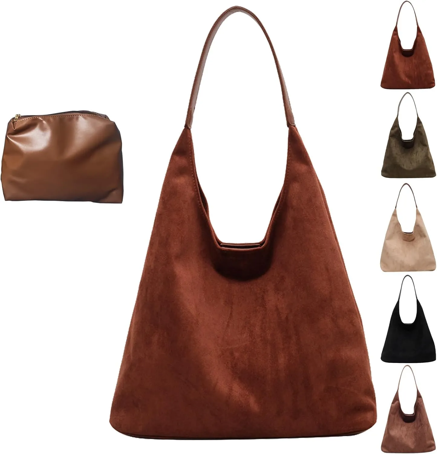 Leather Hobo Bags for Women, Suede Purse Slouchy Tote Bag, Brown Leather Purse, Suede Hobo Shoulder Bag