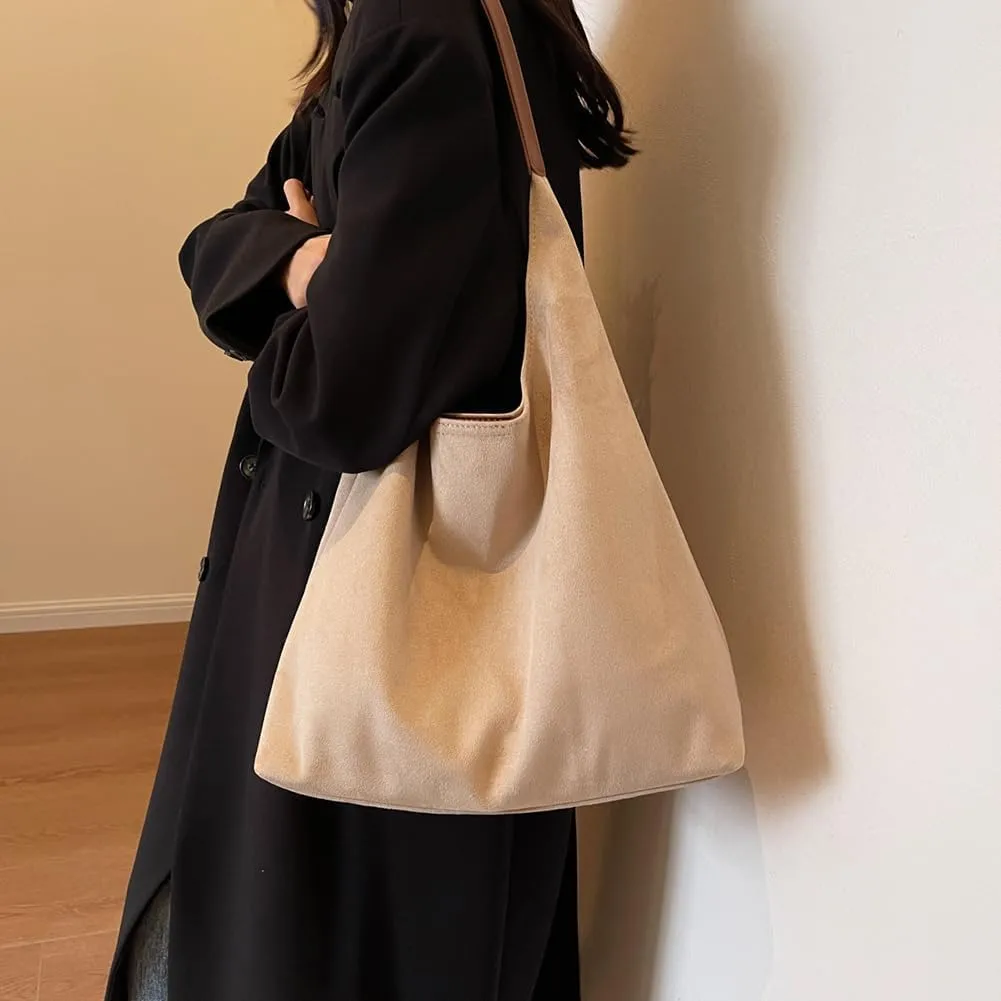 Leather Hobo Bags for Women, Suede Purse Slouchy Tote Bag, Brown Leather Purse, Suede Hobo Shoulder Bag