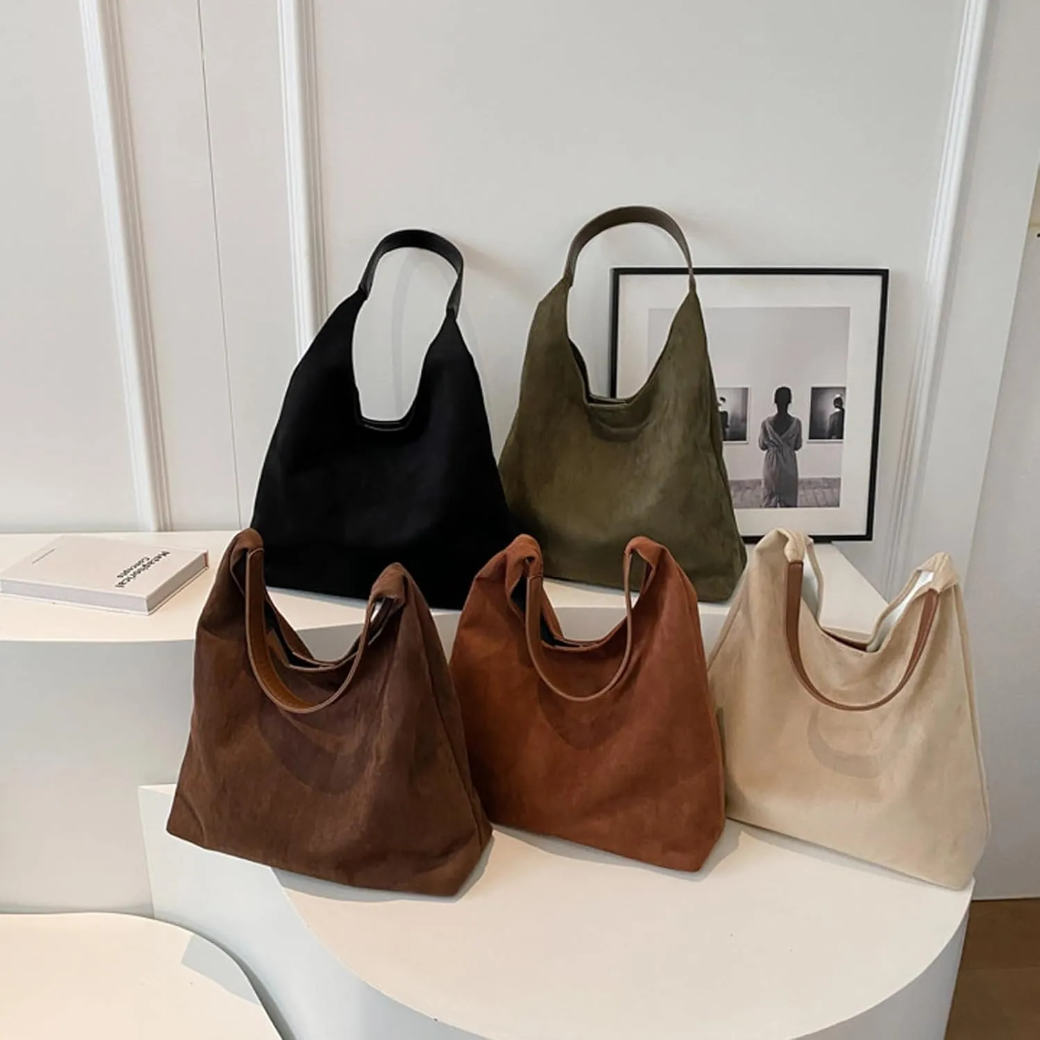 Leather Hobo Bags for Women, Suede Purse Slouchy Tote Bag, Brown Leather Purse, Suede Hobo Shoulder Bag
