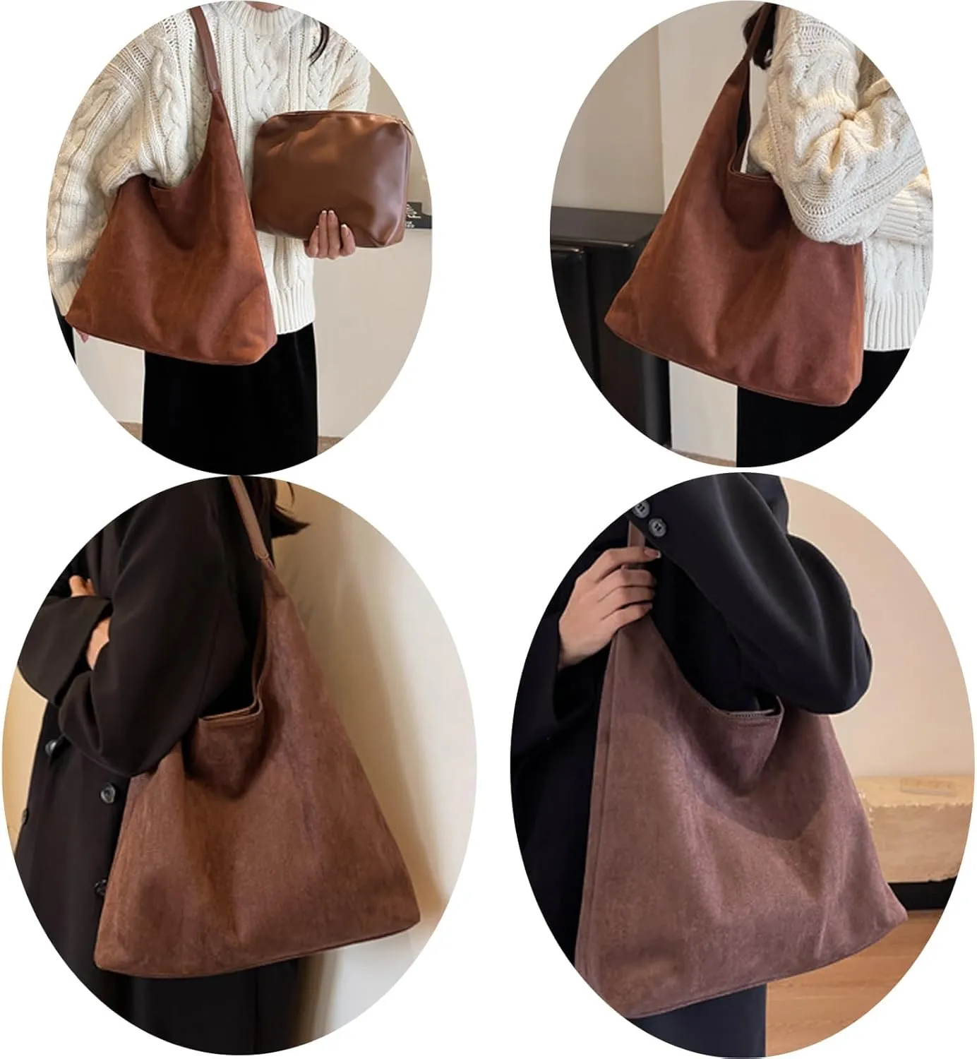 Leather Hobo Bags for Women, Suede Purse Slouchy Tote Bag, Brown Leather Purse, Suede Hobo Shoulder Bag