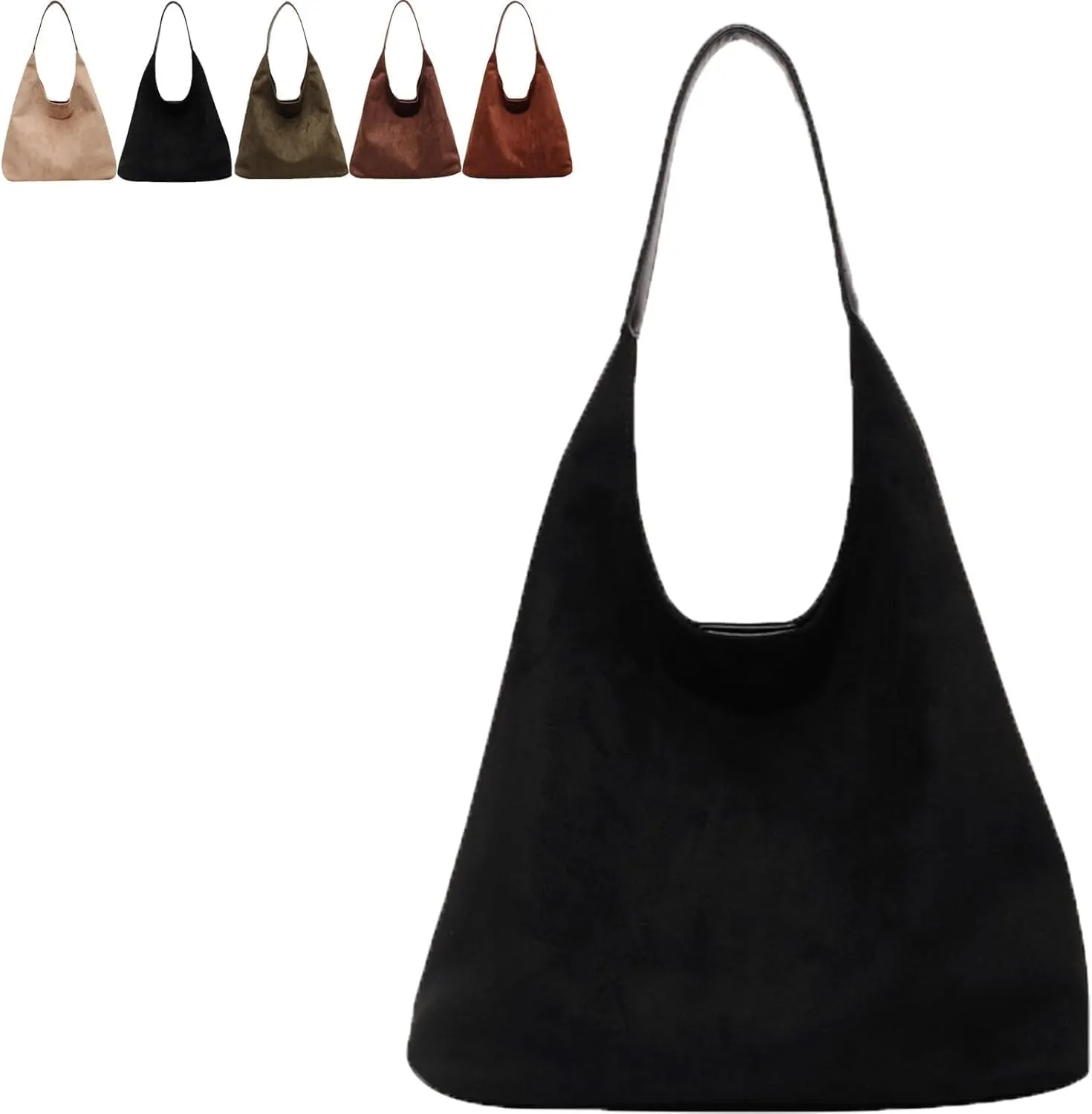 Leather Hobo Bags for Women Suede Purse Slouchy Tote Bag, Brown Leather Purse Suede Hobo Shoulder Bag,Black
