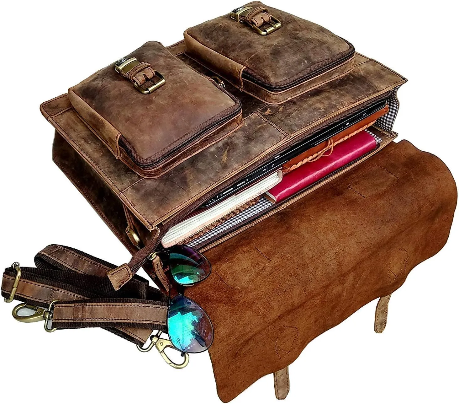 Lexther Vintage Genuine Buffalo Leather Retro Rustic Distressed Bag | Convertible Briefcase Messenger Bag