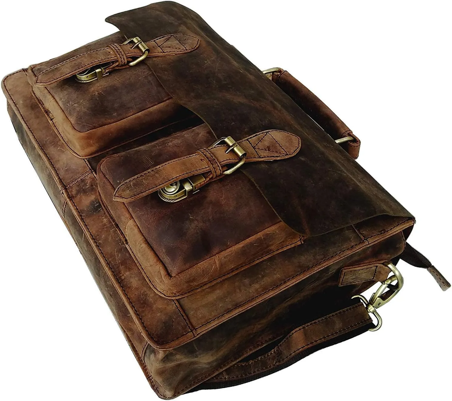 Lexther Vintage Genuine Buffalo Leather Retro Rustic Distressed Bag | Convertible Briefcase Messenger Bag