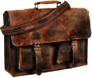 Lexther Vintage Genuine Buffalo Leather Retro Rustic Distressed Bag | Convertible Briefcase Messenger Bag