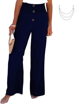 Linen Blend High Rise Smocked Pants, Summer Waisted Cotton Wide Leg Casual Sweat Boho Pants for Women