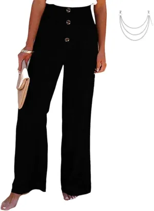 Linen Blend High Rise Smocked Pants, Summer Waisted Cotton Wide Leg Casual Sweat Boho Pants for Women