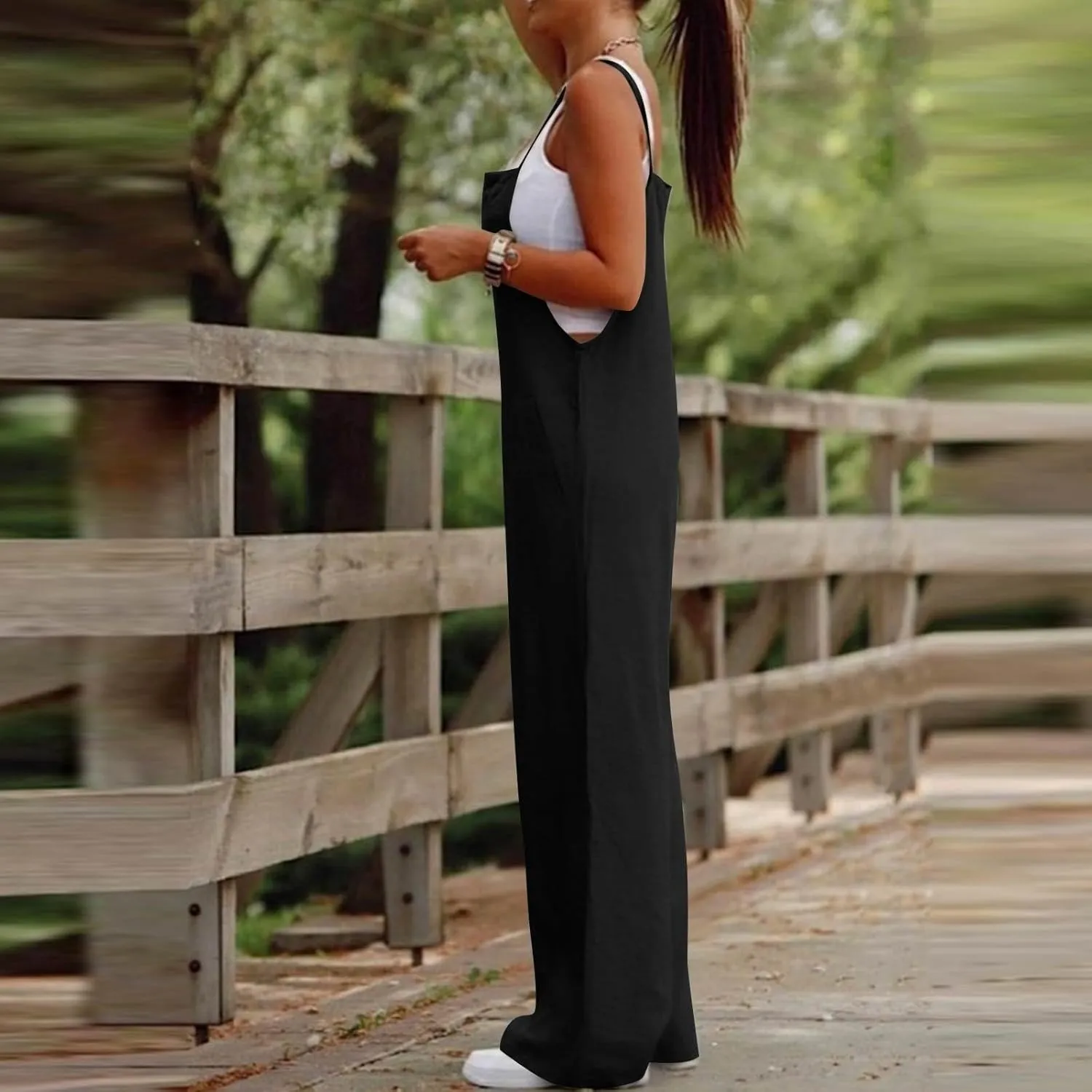 Linen Jumpsuits for Women Adjustable Strap Maternity Jumpsuit Baggy Lightweight Wide Leg One Piece Jumpsuits Pockets