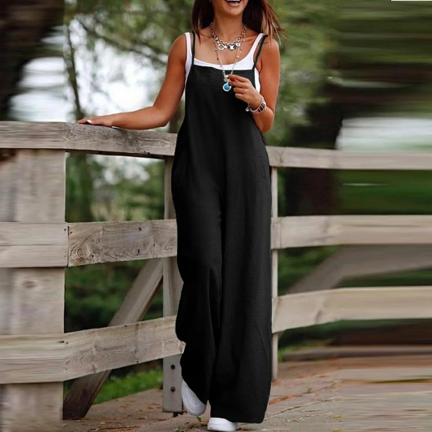 Linen Jumpsuits for Women Adjustable Strap Maternity Jumpsuit Baggy Lightweight Wide Leg One Piece Jumpsuits Pockets