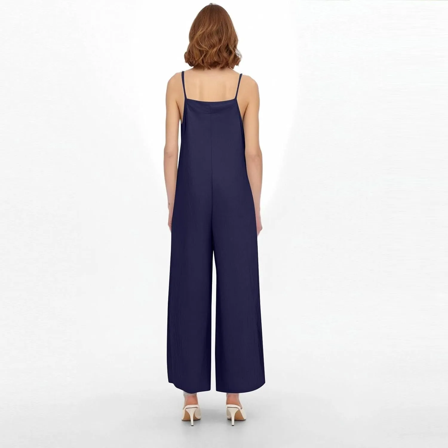 Linen Jumpsuits for Women Casual Comfy Loose Summer Boho Sleeveless Wide Leg Overalls One Piece Outfits with Pockets