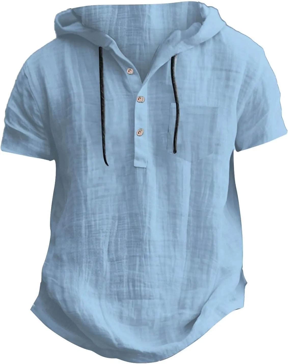 Linen Shirts for Men Quick Dry Breathable Summer Button Short Sleeve Shirt with Hooded Lightweight Loose Beach Top