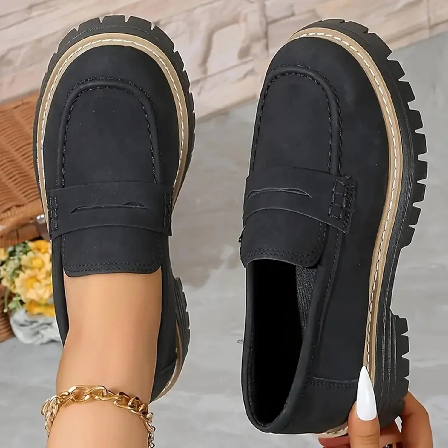 Loafers for Women 2024 Comfortable,Casual Lightweight Round Toe Orthopedic Platform Loafers Slip-On Walking Shoes
