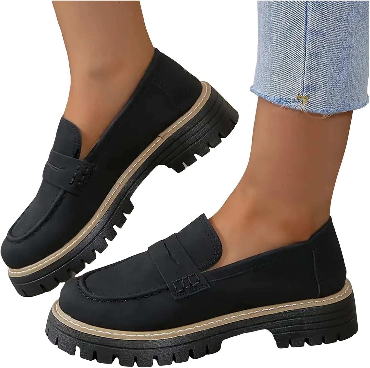 Loafers for Women 2024 Comfortable,Casual Lightweight Round Toe Orthopedic Platform Loafers Slip-On Walking Shoes