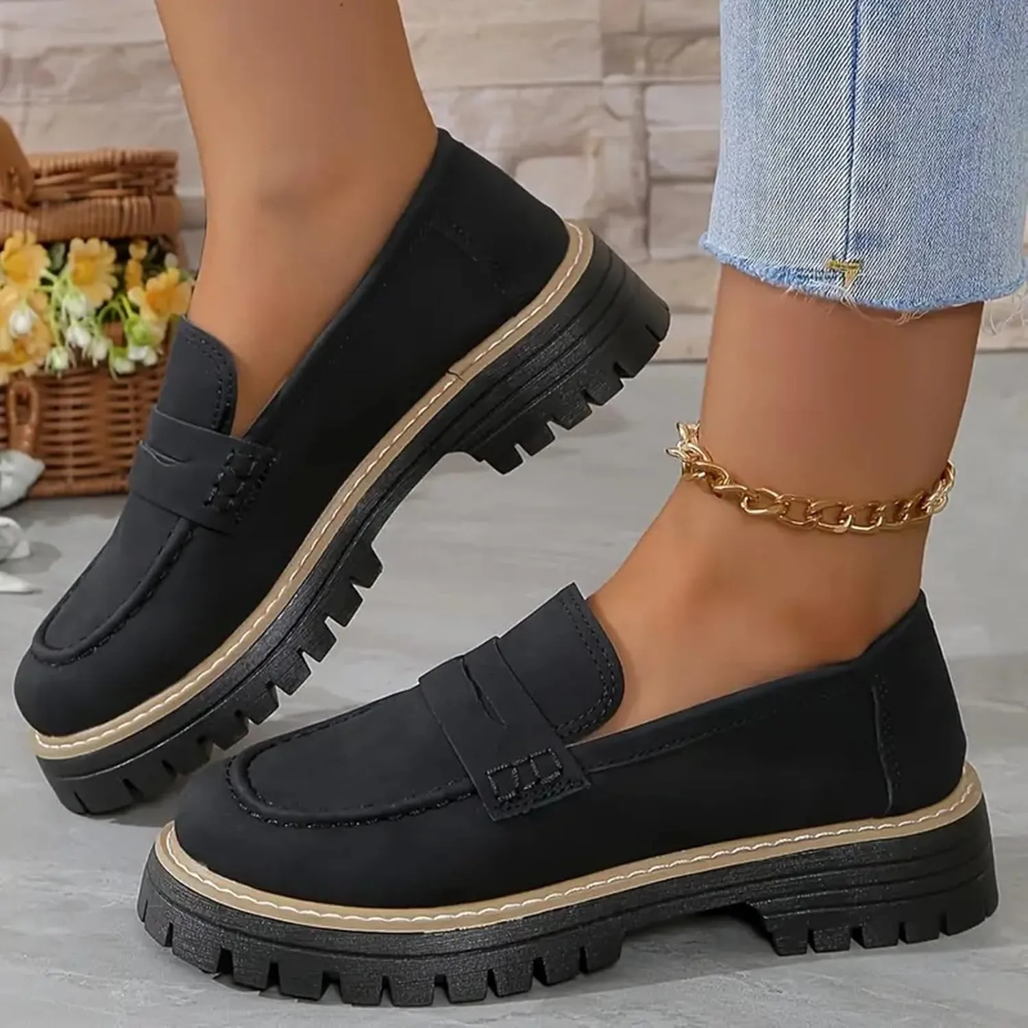 Loafers for Women 2024 Comfortable,Casual Lightweight Round Toe Orthopedic Platform Loafers Slip-On Walking Shoes