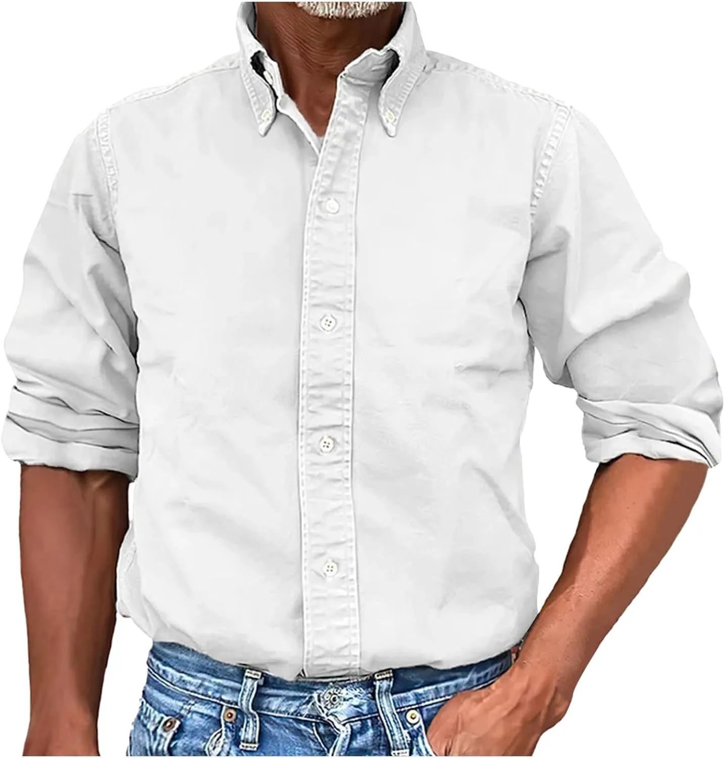 Long Sleeve T Shirt for Men Casual Button Down Lapel Neck Tee Shirt Plus Size Loose Fit Solid Business Dress Shirts