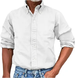 Long Sleeve T Shirt for Men Casual Button Down Lapel Neck Tee Shirt Plus Size Loose Fit Solid Business Dress Shirts