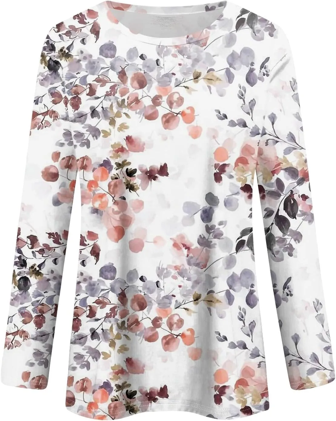 Long Sleeve Womens Tops 2024 Vintage Print Casual Loose with Round Neck Plus Size Shirts