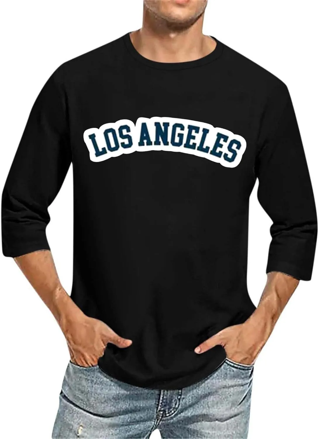Los Angeles Shirt for Men Lightweight Casual Summer Beach Shirts Crewneck Bracelet Sleeve Loose Fit Letter Printed Basic Tops