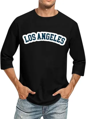 Los Angeles Shirt for Men Lightweight Casual Summer Beach Shirts Crewneck Bracelet Sleeve Loose Fit Letter Printed Basic Tops