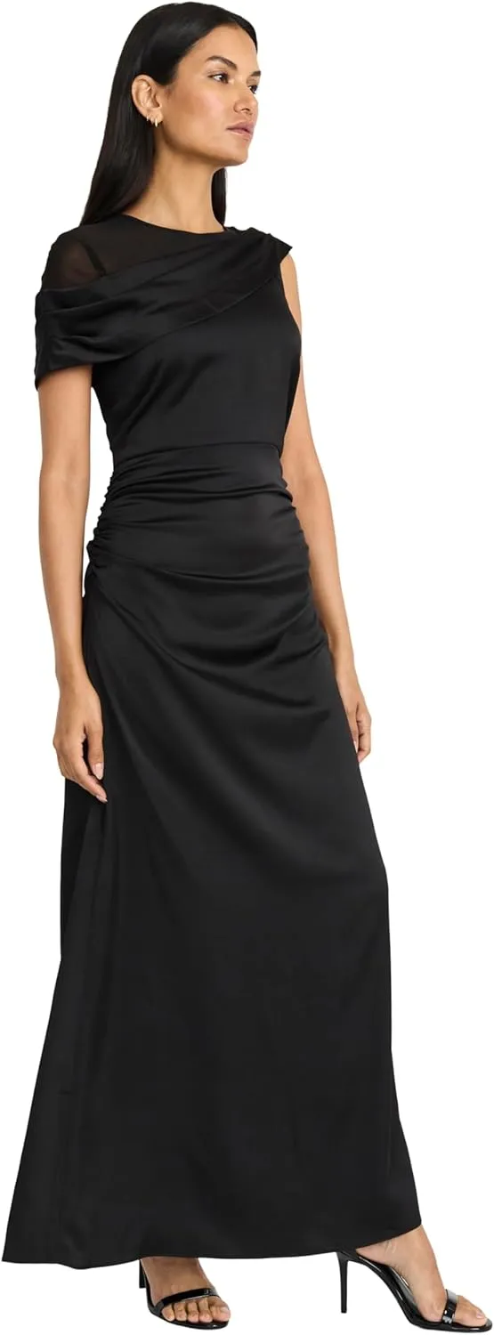 Maggy London Women's Asymmetrical One Shoulder Maxi Gown-Elegant Formal Evening Dress