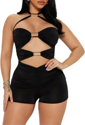 magorange Women Sexy Halter Jumpsuits Hollow Out Backless Tube Bodycon Shorts One Piece Outfits Romper