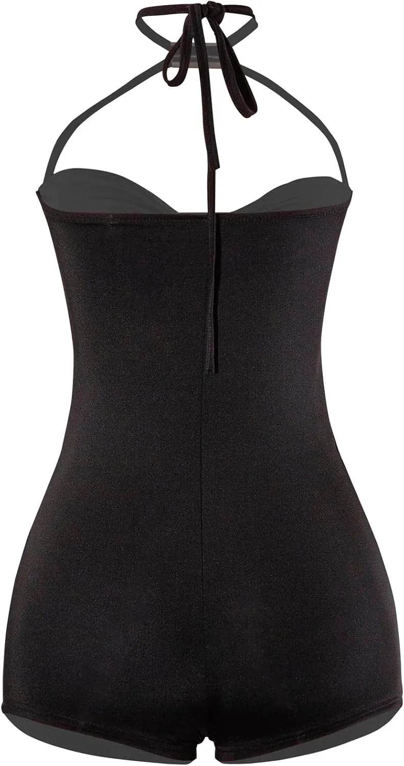 magorange Women Sexy Halter Jumpsuits Hollow Out Backless Tube Bodycon Shorts One Piece Outfits Romper