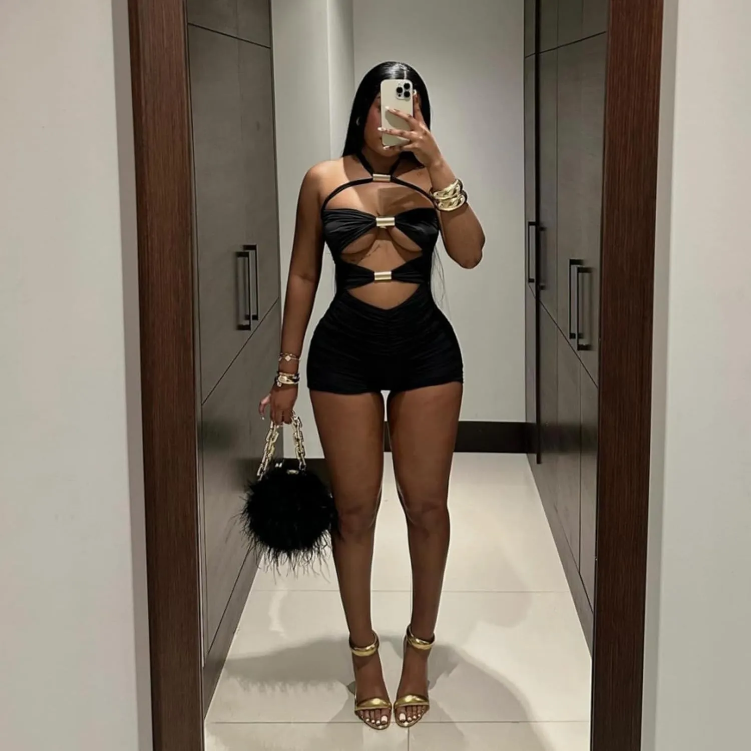 magorange Women Sexy Halter Jumpsuits Hollow Out Backless Tube Bodycon Shorts One Piece Outfits Romper