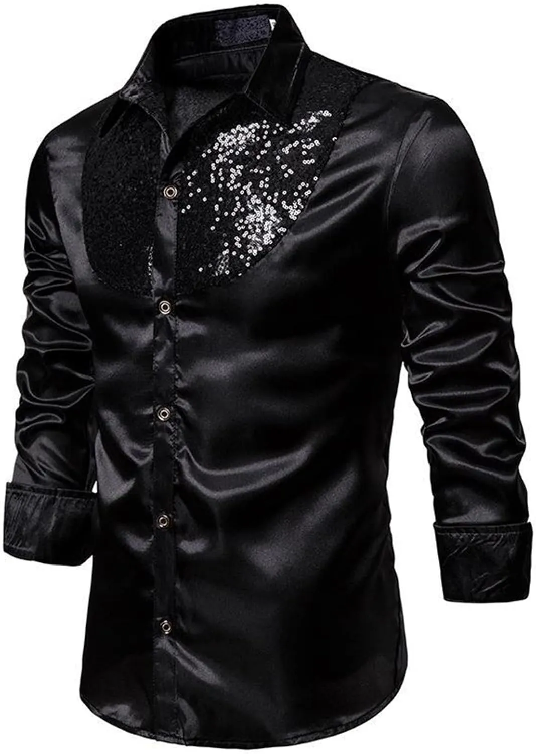 Mardi Gras Shirt for Men Fashion Long Sleeve Button Down Sequin T-Shirt Regular Fit Lapel Neck Nightclub Performance Clothing