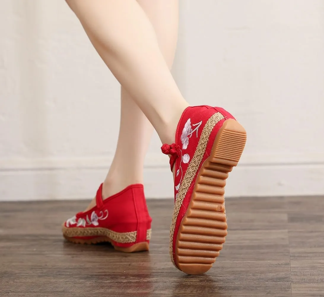 Mary Jane Espadrilles for Women Platform Rattan Wedge Sandals Low Heel with Arch Support Slip on House Slippers Casual Dress Shoes Lightweight Breathable Low Top Straps Comfort Walking Slide Outdoor